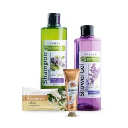 Farmasi SET 4/1 – Šampon za tanku kosu, sapun Honeysuckle, krema za ruke i Botaniks gel za tuširanje. Potpuna nega i opuštajući mirisi za svakodnevnu wellness rutinu.